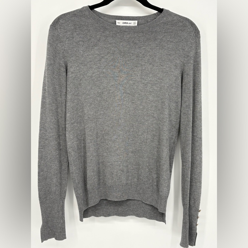 ZARA KNIT Sweater Gray Button Cuff Ascents Pullover Women’s Medium